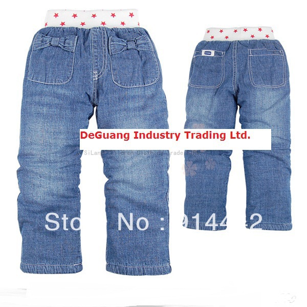 Free Shipping ! 5pcs/lot Sale,Plus Warm Cashmere Girl's Jeans,2012 Stylr Novel,5 Size Choice For 2-6 Year  Children Colthing