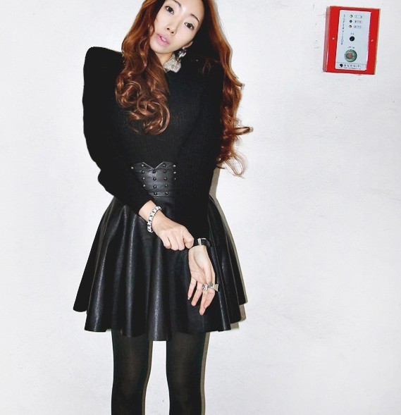 Free shipping 5pcs/lot Shes-story elegant rivet leather bust skirt 025