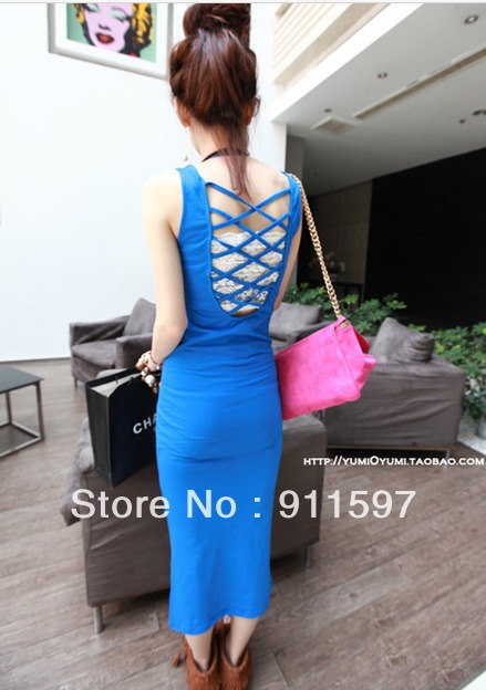 Free shipping 5pcs/lot Summer back small sexy mesh slim cotton tank dress one-piece dress 306