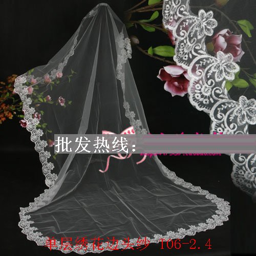 Free shipping 5pcs/lot  White Ivory 2.5m 1 layer Bridal veils T06, bridal wedding veil,bride dress veil