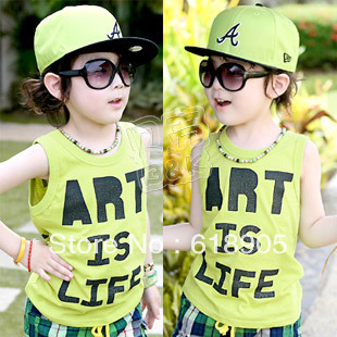 Free shipping (5pcs)summer simple letter boys clothing girls clothing child T-shirt sleeveless vest