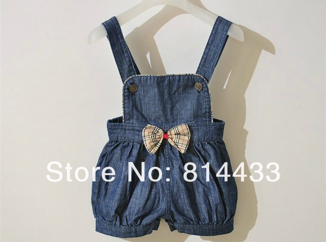 Free shipping (5pieces/lot) Children's Suspender Thouser girl's Suspender jeans bowknot suspender Denim Shorts kids