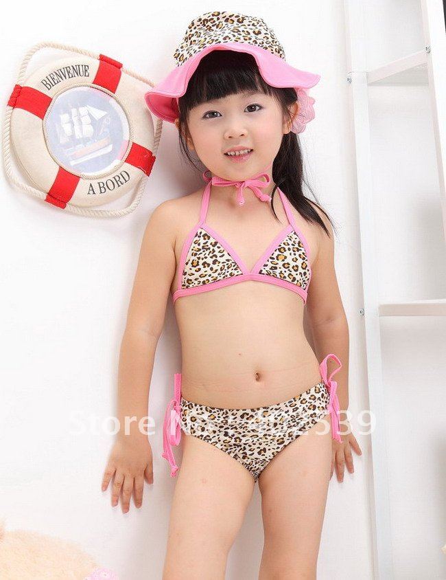 Free Shipping 5sets/lot Baby Girl's Leopard two-pieces Swimsuit with Sun hat