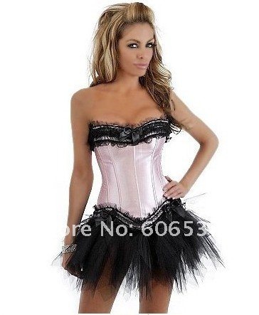 Free shipping!! 6 colors New Sexy Lingerie Corset with Zipper Left + White tutu,wome's corset