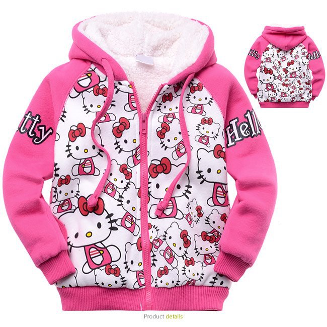 Free Shipping!! 6 pcs/lot hello kitty girl's thick cotton coat winter children hooded jacket kids outerwear 2colors