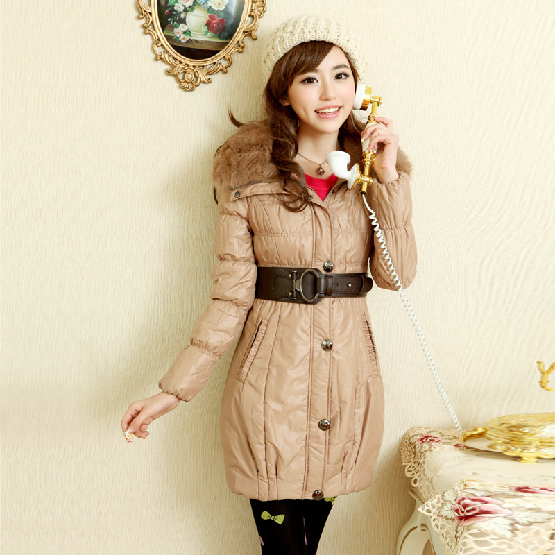 Free Shipping, 60117052 winter fashion large fur collar long design gentlewomen slim wadded jacket