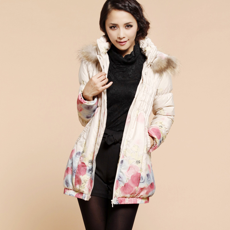 Free Shipping, 60341791 j winter fashion flower long-sleeve gentlewomen slim wadded jacket