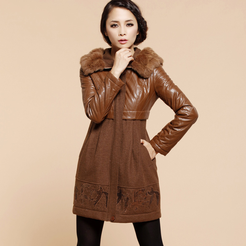 Free Shipping, 61041370 j winter fashion patchwork buttons personality with a hood PU wadded jacket