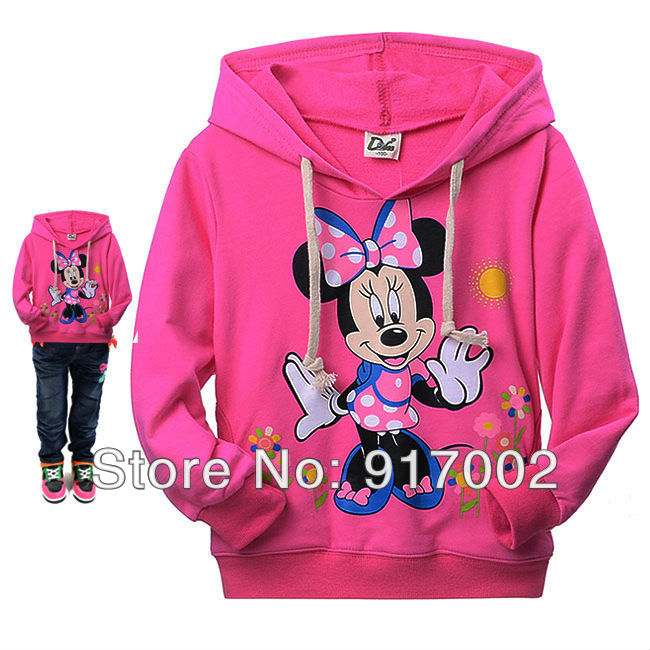 free shipping! 6pcs/lot baby girl cartoon fleeces Minnie coat hooded outwear flower printing hoodies cotton shirts