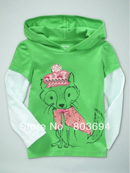 Free shipping 6pcs/lot baby girl long sleeve t shirt with cap children little fox wear  BT-132