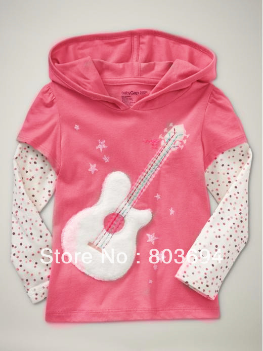 Free shipping 6pcs/lot baby girls long sleeve t shirt with cap pure cotton children guitar top BT-135
