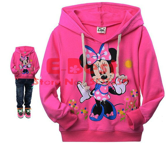 Free Shipping!!6pcs/lot Cartoon  Minnie sweatshirt,Girl Cute outfits,Hooded coat,Long Sleeves shirt,Hot Pink color outerwear