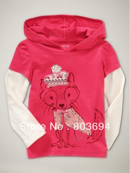 Free shipping 6pcs/lot cute design baby girl long sleeve t shirt with cap children little fox clothes    BT-130