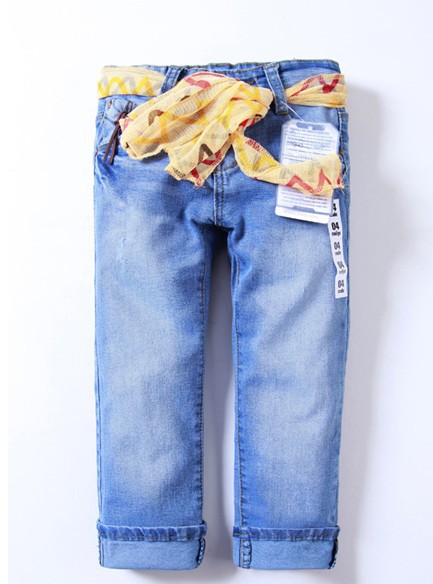 Free shipping 6pcs/lot fashion cool cotton denim girls jeans brand scarf children's long pants for 2-10 years kids jeans
