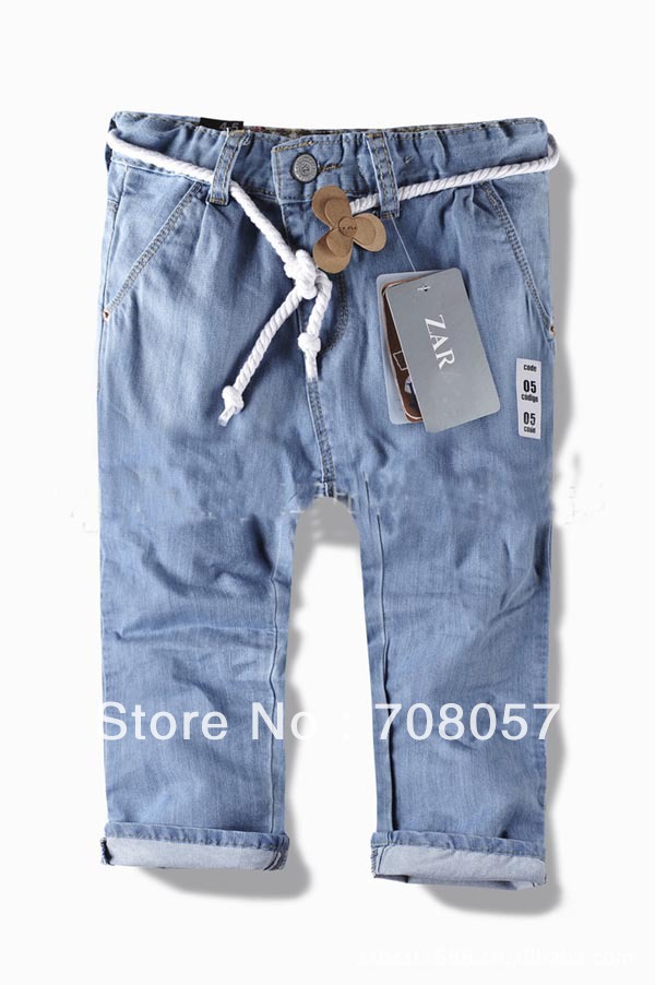Free shipping 6pcs/lot  fashion denim girls jeans with belt brand children's long  pants for 2-10 years kids in stock