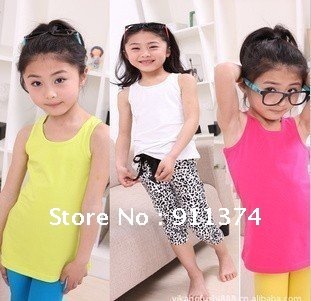 Free Shipping 6pcs/Lot Summer Children T-shirt,Cute pure color kids Camisoles & Tanks,Fashion baby tee tops,Cotton girl's shirts