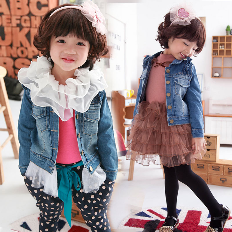 Free Shipping 7 - 5 female child 2012 autumn female child baby children's clothing dual denim outerwear top 5267