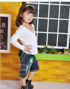 Free shipping 7 pcs/lot Girls Jeans . Flower Jeans. Casual Pants .for 80-130CM Girls .