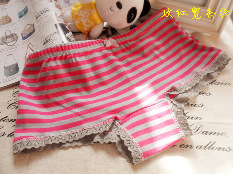 Free shipping 7 pieces/lot  cute stripes fresh  Straight Angle pants package hip multi color panties cotton