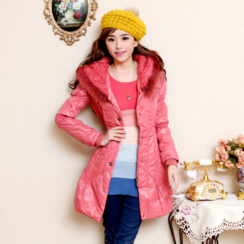 Free Shipping, 71817013 aw winter long-sleeve with a hood gentlewomen fur collar wadded jacket