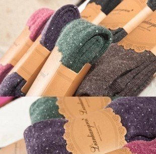 Free Shipping! 754 Japan single Shuiyu round little the Caijing silk shiny wool blend winter thicker foot stockings-