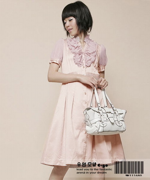 Free Shipping / 7566 summer 2011 faux silk lotus leaf solid color chiffon one-piece dress pink