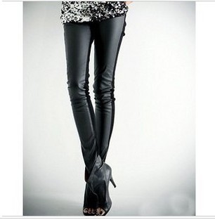 Free Shipping 798 fashion casual trousers faux leather after cotton patchwork legging ankle length trousers