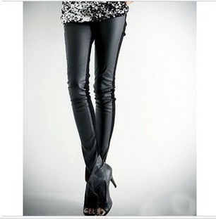 Free shipping 798 fashion casual trousers faux leather after cotton patchwork legging ankle length trousers