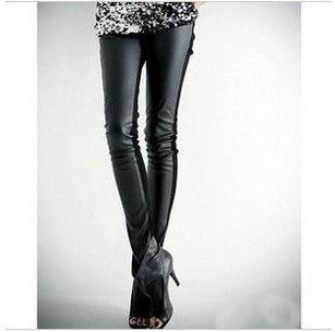 Free shipping 798 fashion casual trousers faux leather after cotton patchwork legging ankle length trousers