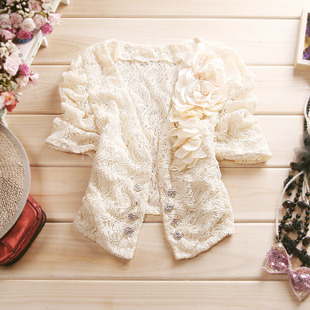 Free Shipping 8360 summer women's gentlewomen full lace cutout cardigan short design coat