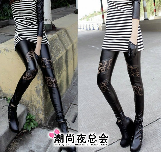 Free Shipping 839 legging women's trousers skinny pants for women leather PU leopard print fashion