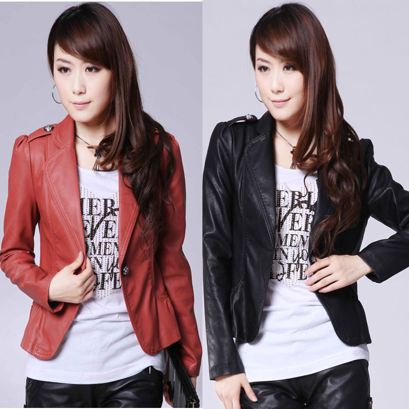 free shipping 8808 slim ol leather clothing brief suit collar ruffle sweep bestbao female Absolutely authentic