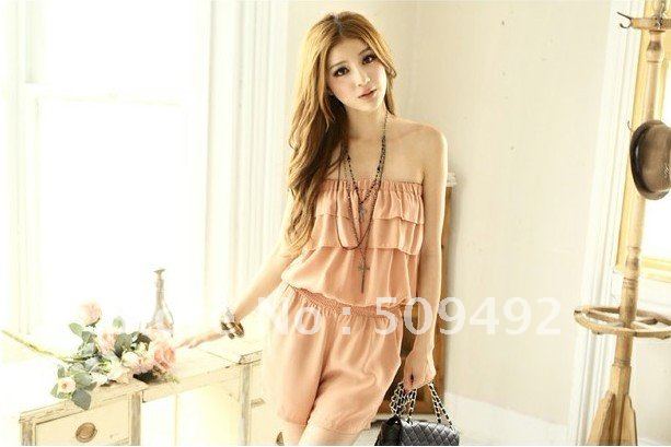 Free shipping 8809 Korean fashion style layers wrapped chest chiffon shorts jumpsuit piece pants