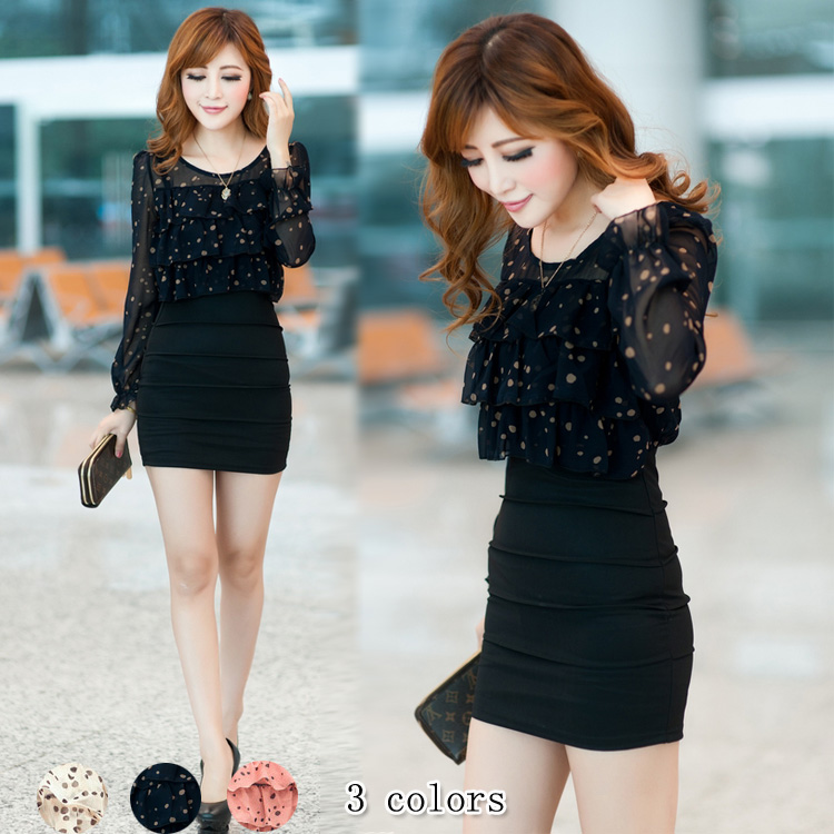 free shipping  896329 elegant chiffon dress slim hip tight long-sleeve dress