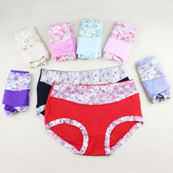 Free shipping 8colors/Lot Bamboo fibre panties women's underwear computer printing in high waist of the plus-size modal briefs