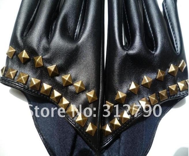 Free shipping 8pairs/lot wholesale women's Gloves New fashion Rivet Half palm glove PU leather party gloves mittens,gift