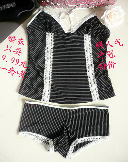Free shipping, 9.99 underwear women's summer spaghetti strap sleepwear shorts 2 piece set