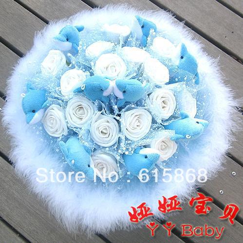 Free shipping 9 Dolphins 16 gold dust rose cartoon bouquet dried flowers natural crafts Christmas gifts  fake bouquet ZA933