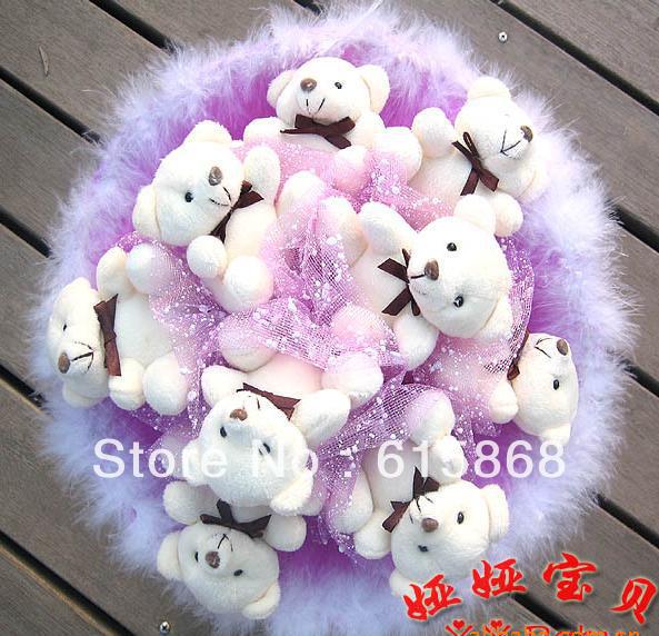 Free shipping 9 upscale teddy bear gifts toy bouquet dried flowers Q330