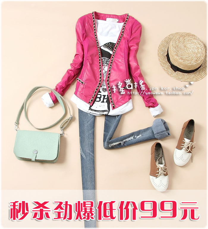 Free shipping 912 2012 autumn women's shoulder pads chain short design leather clothing short jacket coat