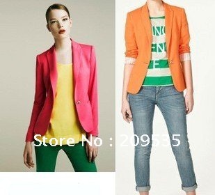 Free Shipping A grain of buckle Candy color women's slim suit/Fashion Jacket/single button suit/ Spring Coat/ L238