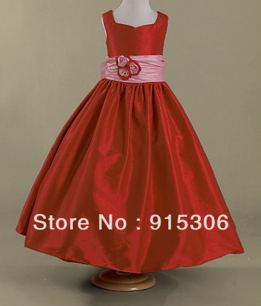 Free shipping A-line Floor-length Taffeta Flower Girl Dress