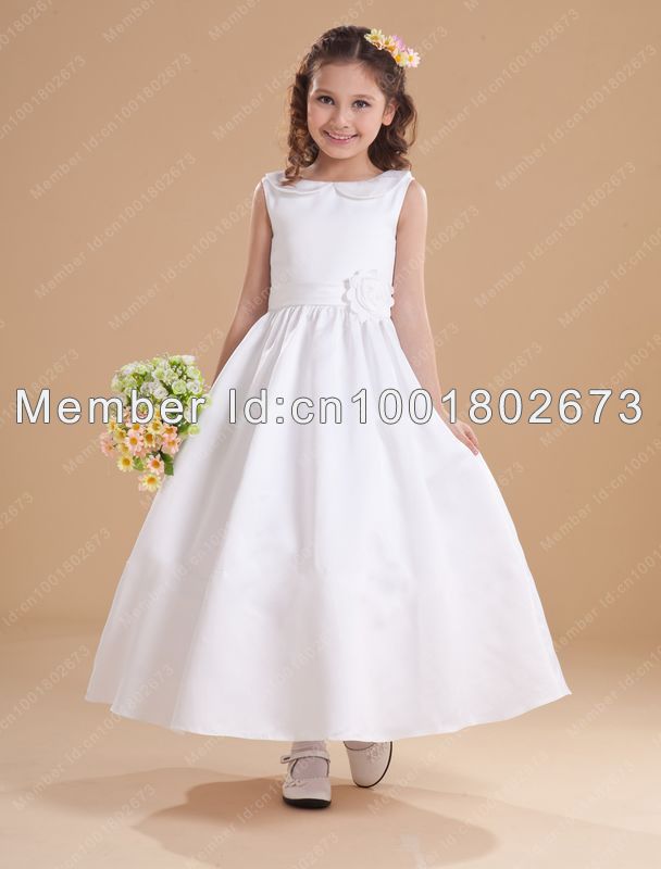 Free Shipping A-Line Scoop Appliques Flowers Ankle-Length Flower Girls Dresses Little Girls Gowns For Pageant Wedding