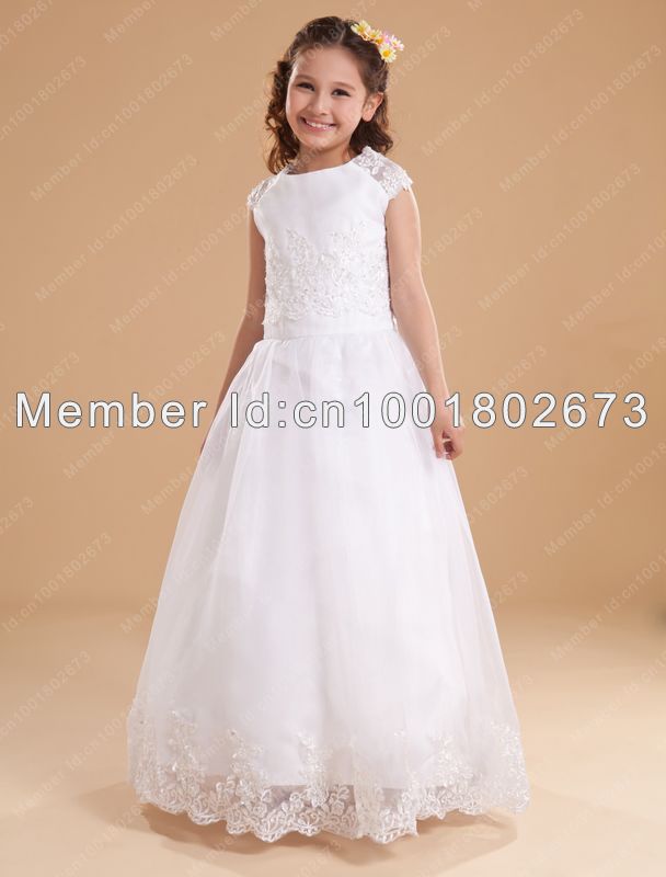 Free Shipping A-Line Scoop Beading Lace Floor-Length Flower Girls Dresses Little Girls Gowns For Pageant Wedding