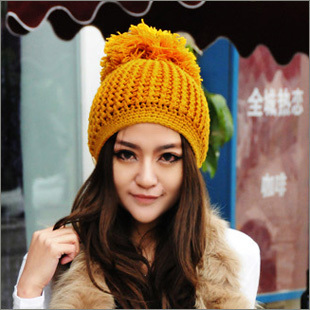 Free Shipping ! A015 supercorp sphere knitting thick yarn button decoration knitted hat knitted hat button cap