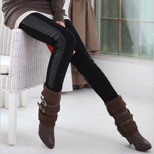 Free shipping A173 new arrival faux leather patchwork cotton legging ankle length trousers