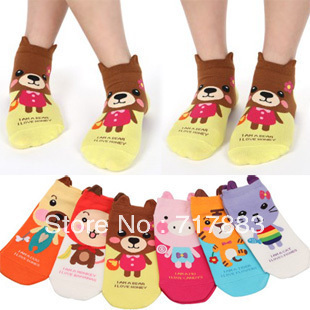 FREE SHIPPING A236 three-dimensional cartoon animal monkey rabbit 100% cotton short sock ladies slippers socks,10pairs/lot