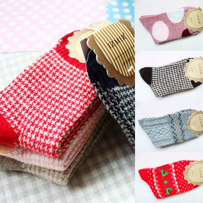 Free Shipping A347 Fancy 10 pairs/lot Oval Elk Plaid Vintage Thickening 100% Cotton Socks Rabbit Wool Socks Wholesale