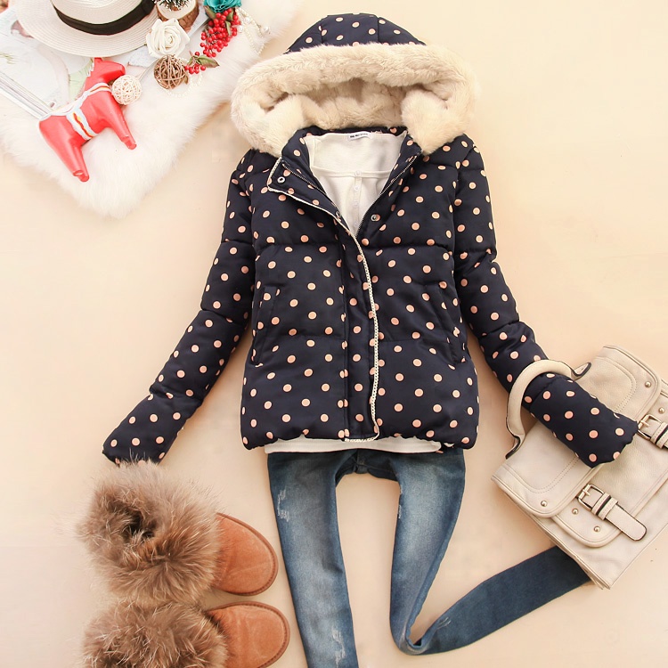 Free shipping Aba-w612 2012 women's with a hood polka dot short design wadded jacket l-10