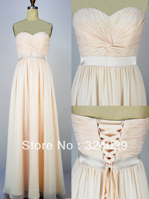Free Shipping Actual Pictures A-line Sweetheart Sleeveless Floor-length Chiffon Evening Dresses